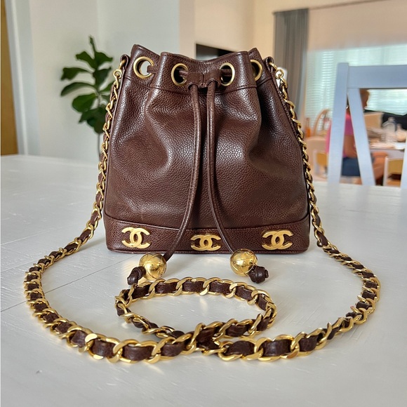 Vintage Chanel Mini Triple CC Bucket Bag in Brown Caviar - Picture 1 of 9
